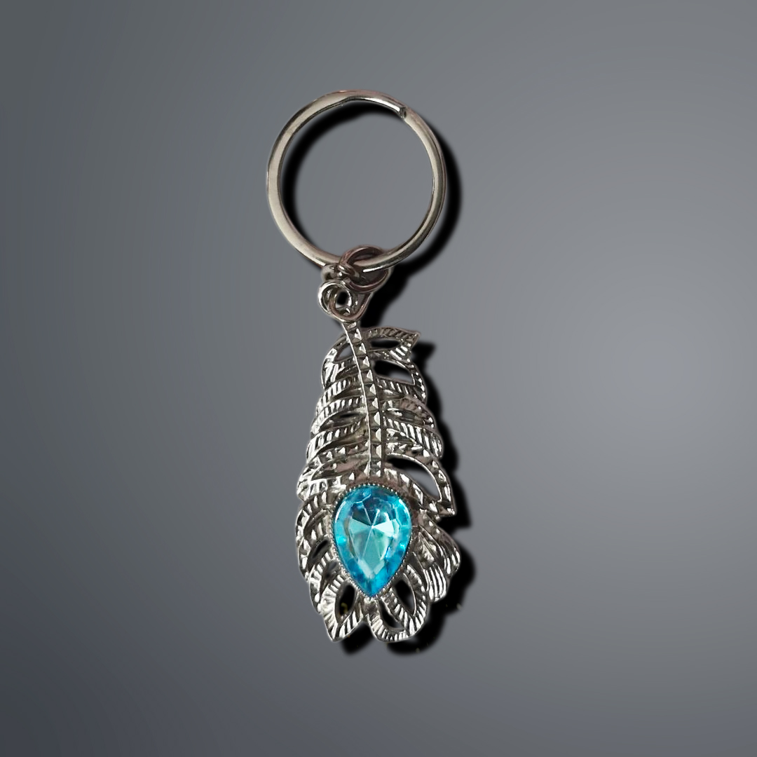 Feather keychain  With Blue Gem Metal