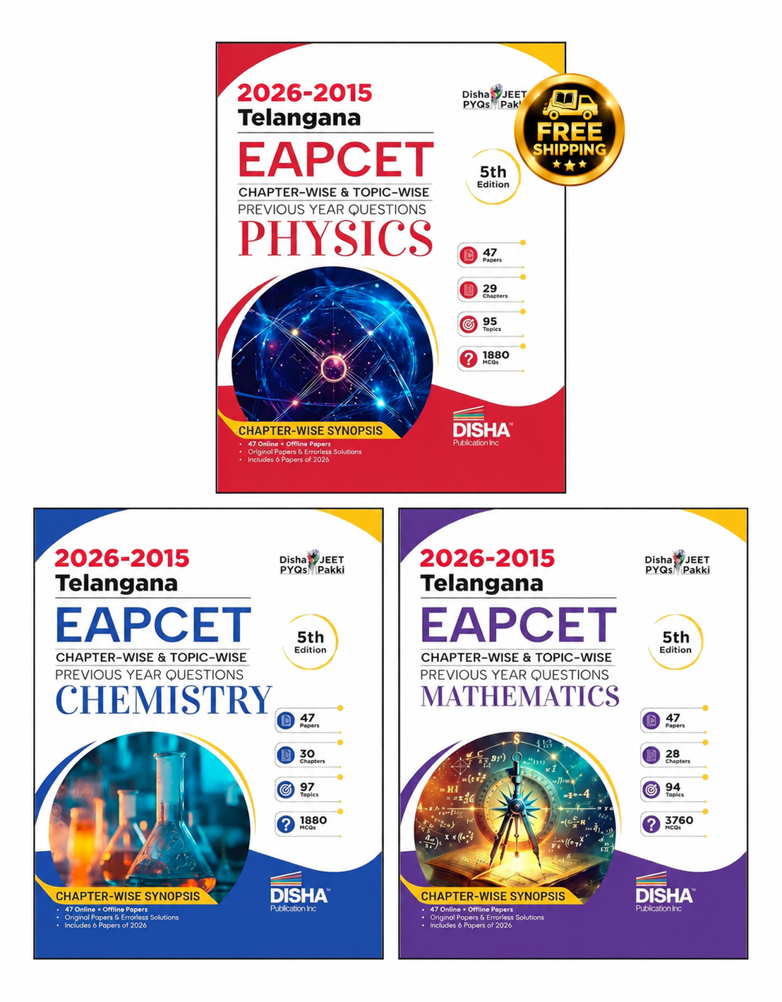 Disha 2026 - 2015 Telangana EAPCET Chapter-wise & Topic-wise Physics, Chemistry & Mathematics Previous Year Solved Papers with Synopsis 5th Edn| 7000+ PYQs FREE SHIPPING